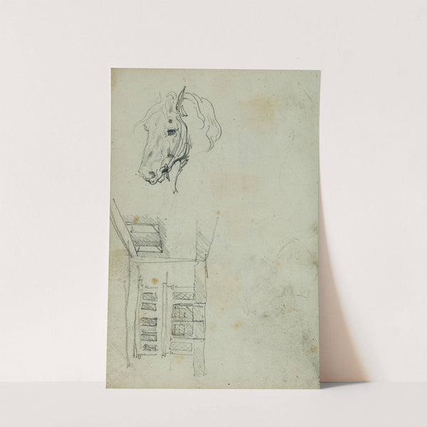 Horse head, view of a courtyard by Théodore Géricault