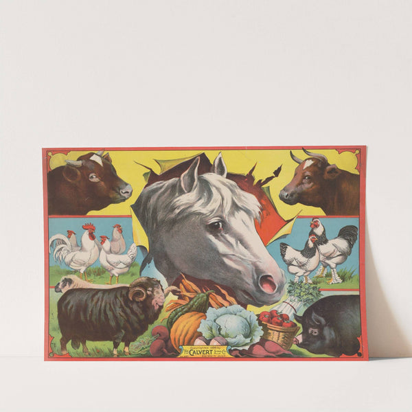 Horse head with farm animals and produce (1898) by Calvert Litho. Co