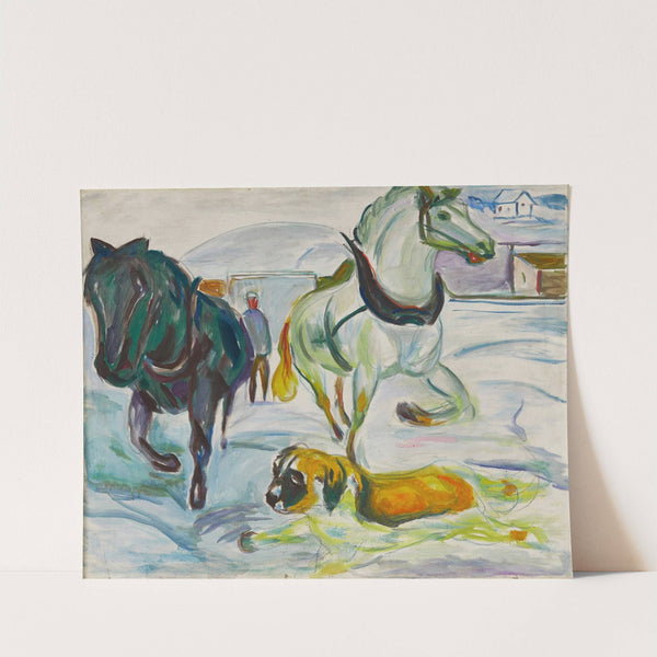 Horse Team and a St. Bernhard in the Snow (1923) by Edvard Munch