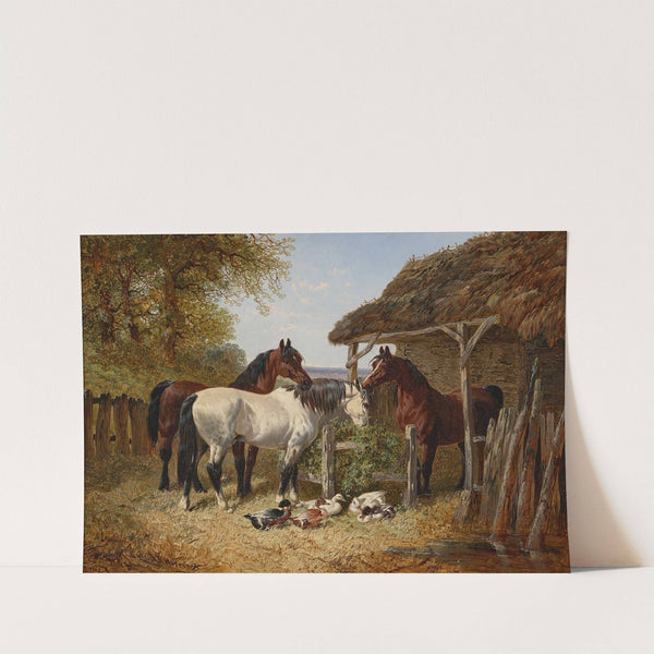 Horses and ducks in a farmyard by John Frederick Herring Jr.