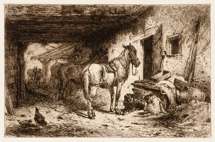Horses and stable yard