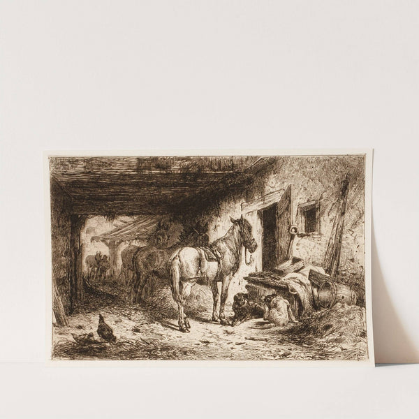 Horses and stable yard by Peter Moran