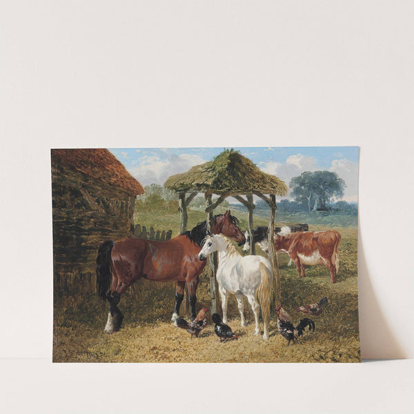 Horses, cows and chickens in a farmyard by John Frederick Herring Jr.