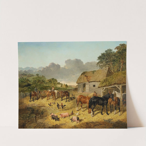 Horses Drinking from a Water Trough with Pigs and Chickens in a Farmyard by John Frederick Herring Jr.