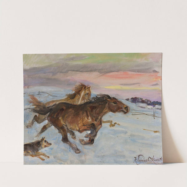 Horses fleeing from a wolf (1937) by Wojciech Kossak