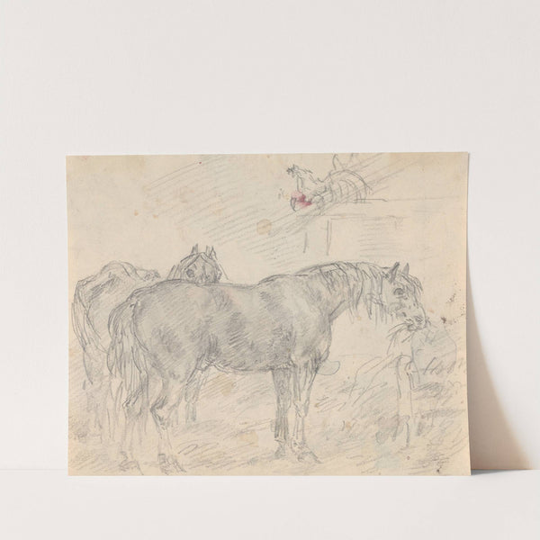 Horses in a barn with chickens and a rooster… by Sawrey Gilpin