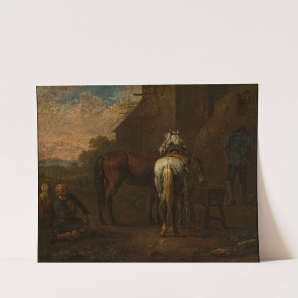 Horses in front of a tavern by Pieter van Bloemen