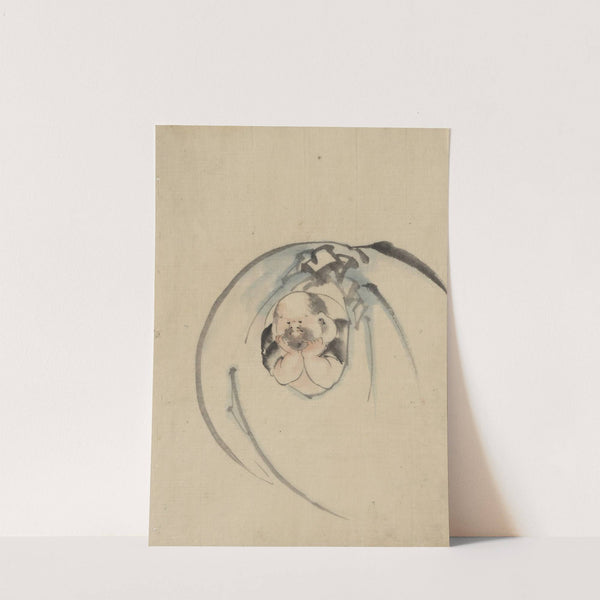 Hotei, the god of good fortune, one of the seven lucky gods, facing front with his head resting on his hands (1830-1850) by Katsushika Hokusai