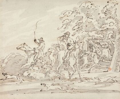 Hounds Followed by Three Riders