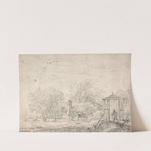 House among Trees, at Right Man and Dog on a Footbridge (17th century) by Jacob van Ruisdael