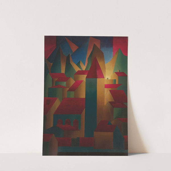 Houses, tower and mountains by Carl Grossberg