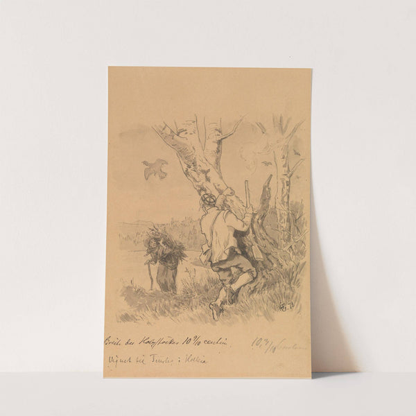 Hu stod med skaut på hue og skinntrøye og svart stakk... by Hans Gude