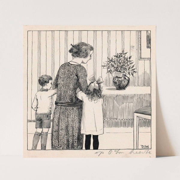 Huib, Zus en Moes kijken naar een boeket met hulst (1924) by D. Viel