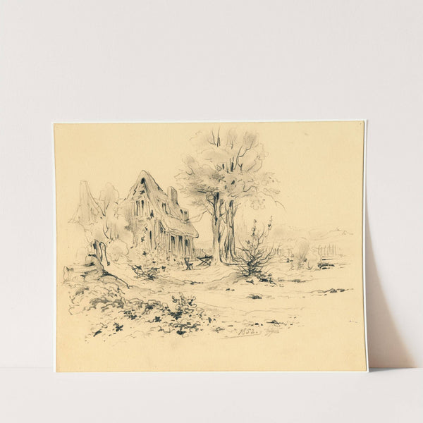 Huis met bomen en waterpomp aan de voet van de duinen by Pieter van Loon