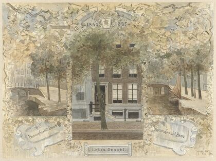 Huis op de Leliegracht, geflankeerd door de bruggen over de Prinsengracht en de Keizersgracht