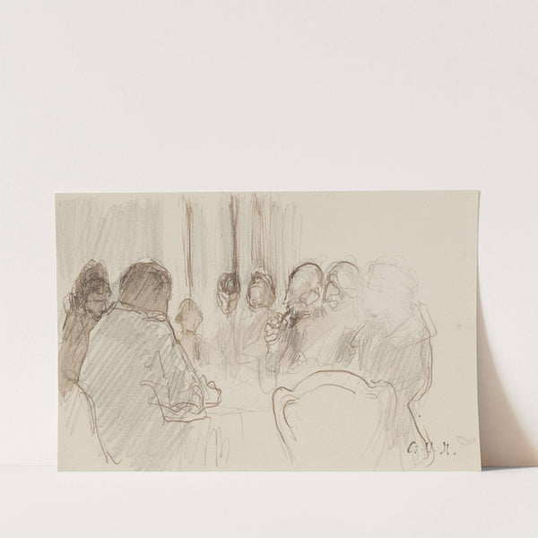 Huit personnes autour d'une table by Georges Hugo