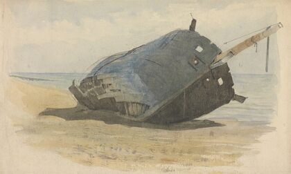 Hulk aground on beach