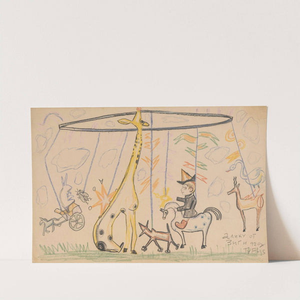 Humorous drawing for nephew Alik IV (carousel) by Zygmunt Waliszewski