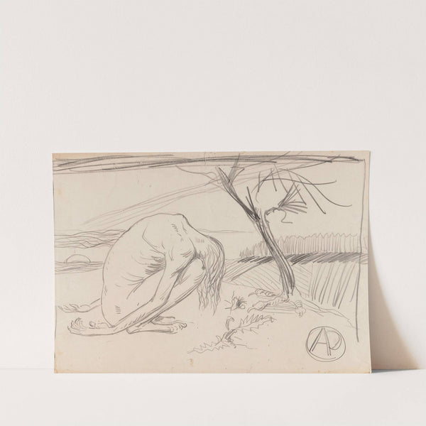 Hunched figure in a fantastic landscape by Stanisław Ignacy Witkiewicz