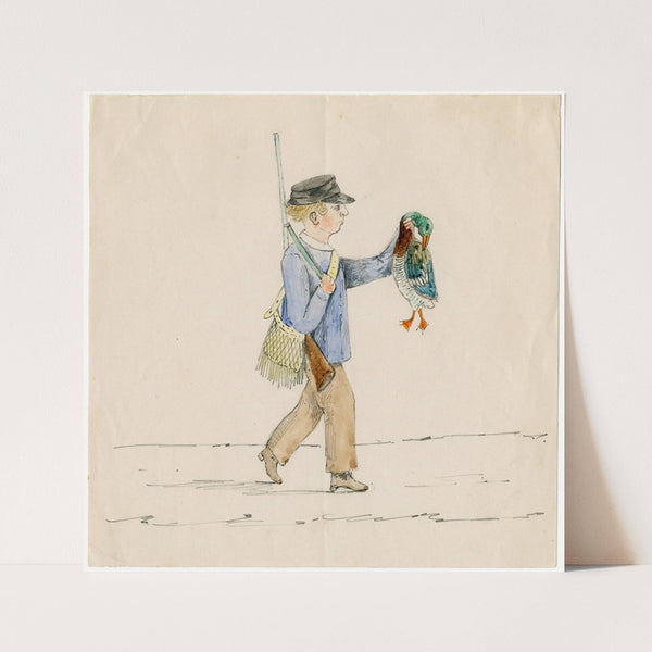 Hunter with killed duck by Floris Verster