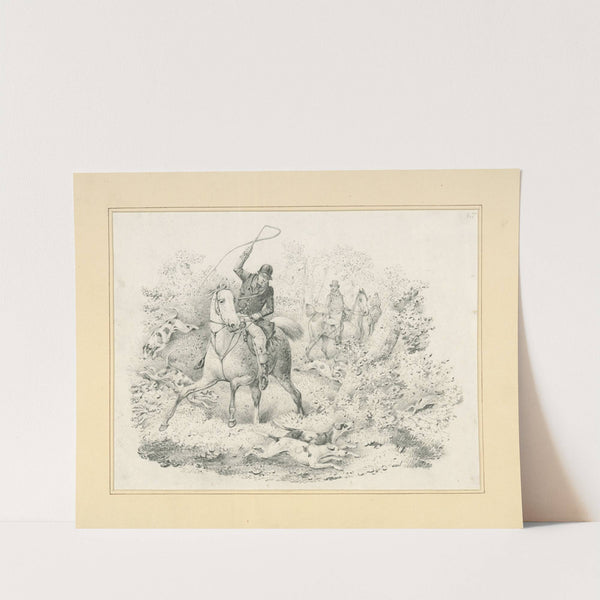 Hunters, riders (one brandishing a whip) and hounds chasing a rabbit (1820-1830) by Henry Thomas Alken