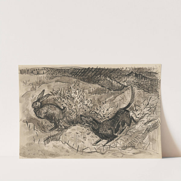 Hunting scene (Hare and dog) by Arnold Peter Weisz-Kubínčan