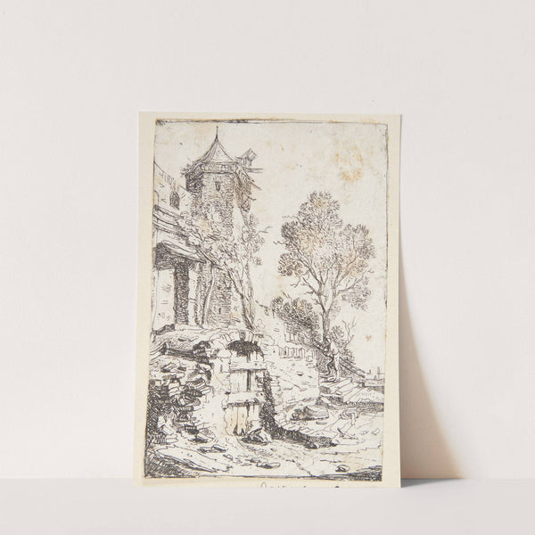 Hus med et sekskantet tårn by Bartholomeus Breenbergh