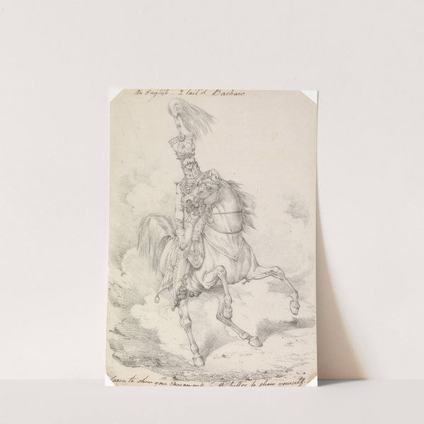 Hussar with High Plume in His Helmet, Mounted on a Horse, With High Held Swishing Tail by Henry Thomas Alken