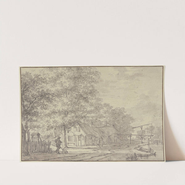 Hütten unter Bäumen, dabei eine Wasserhebemaschine by Jacob Cats