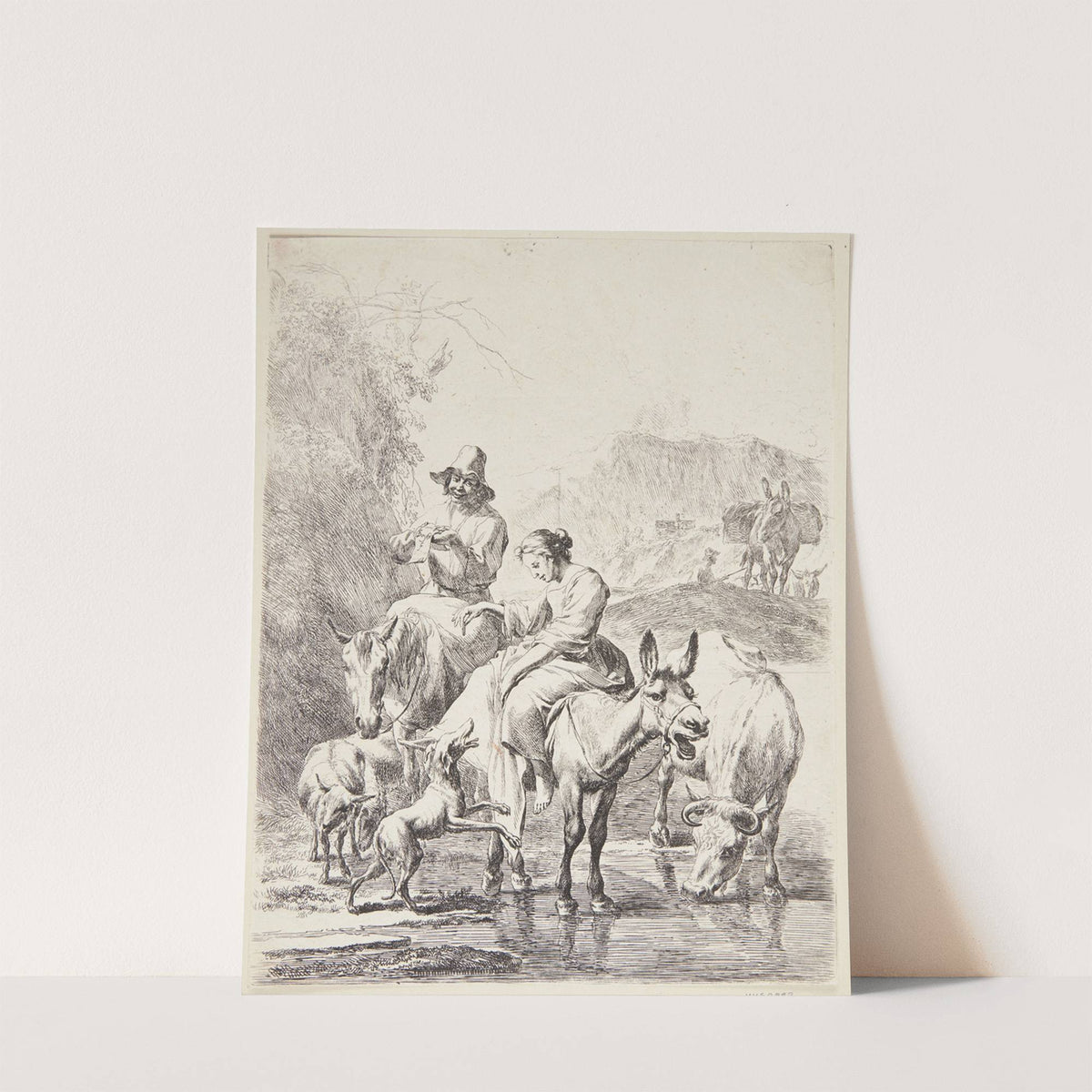 Hyrdinde på et æsel by Nicolaes Pietersz. Berchem