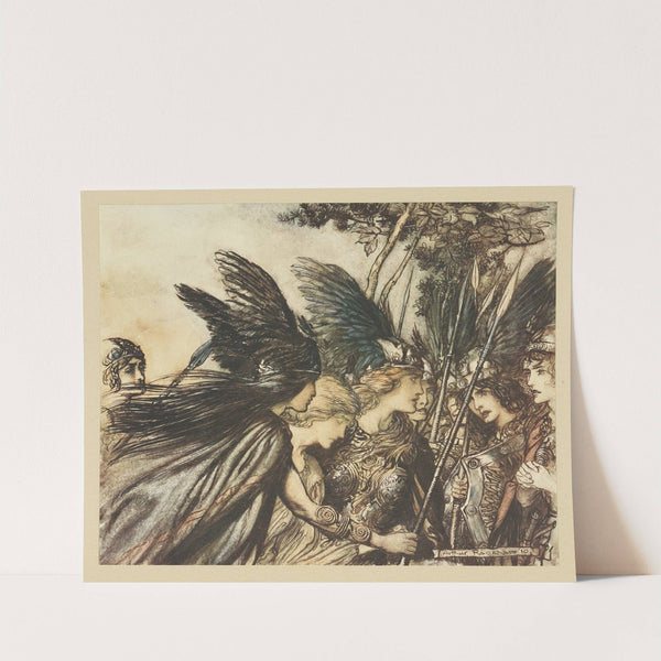 ‘I flee for the first time and am pursued; Warfather follows close… (1910) by Arthur Rackham