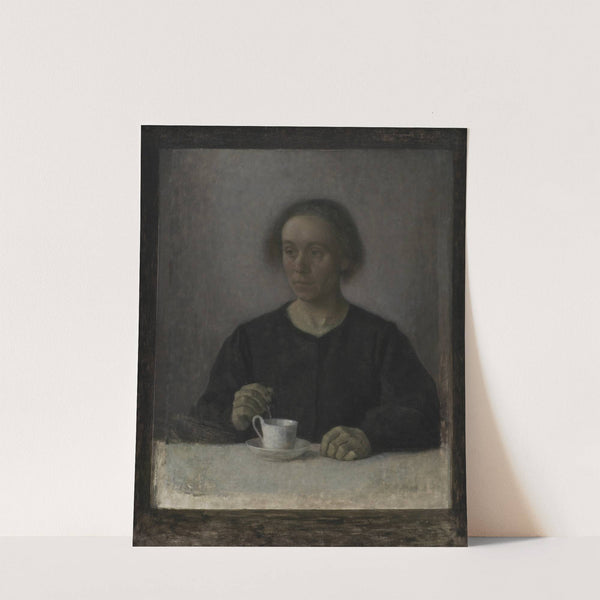 Ida Hammershøi, the Artist’s Wife, with a Teacup (1907) by Vilhelm Hammershøi