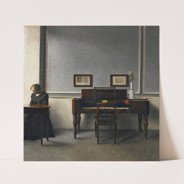 Ida In An Interior With Piano by Vilhelm Hammershøi