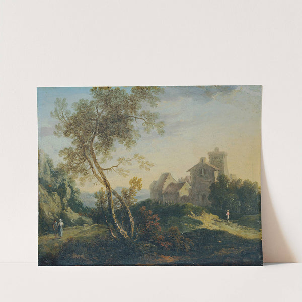 Ideale Landschaft mit Bäumen und befestigtem Dorf (Der Abend) by Johann Christian Brand