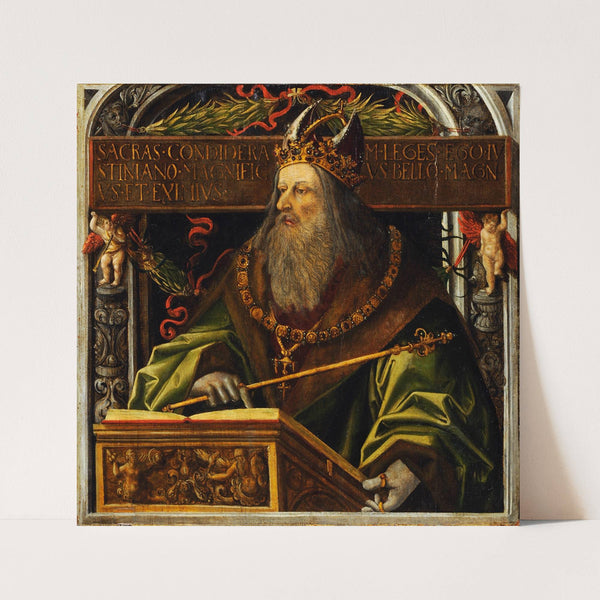 Idealized Portrait Of The Emperor Justinian by Circle Of Ambrosius Holbein