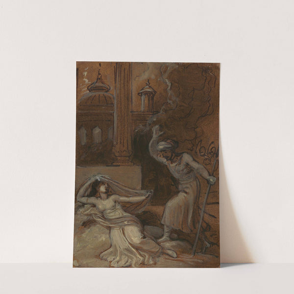 Illustration for an Eastern Romance, possibly 'The Arabian Nights' (with female figure reclining at left) by Robert Smirke