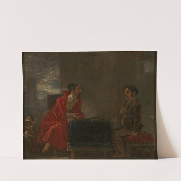 Illustration for Don Quixote, Two Figures at a Table by Robert Smirke