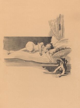 Illustration for ‘Jestrab Kontra Hrdlicka XXII’ (Girl asleep on a bed) — size preview