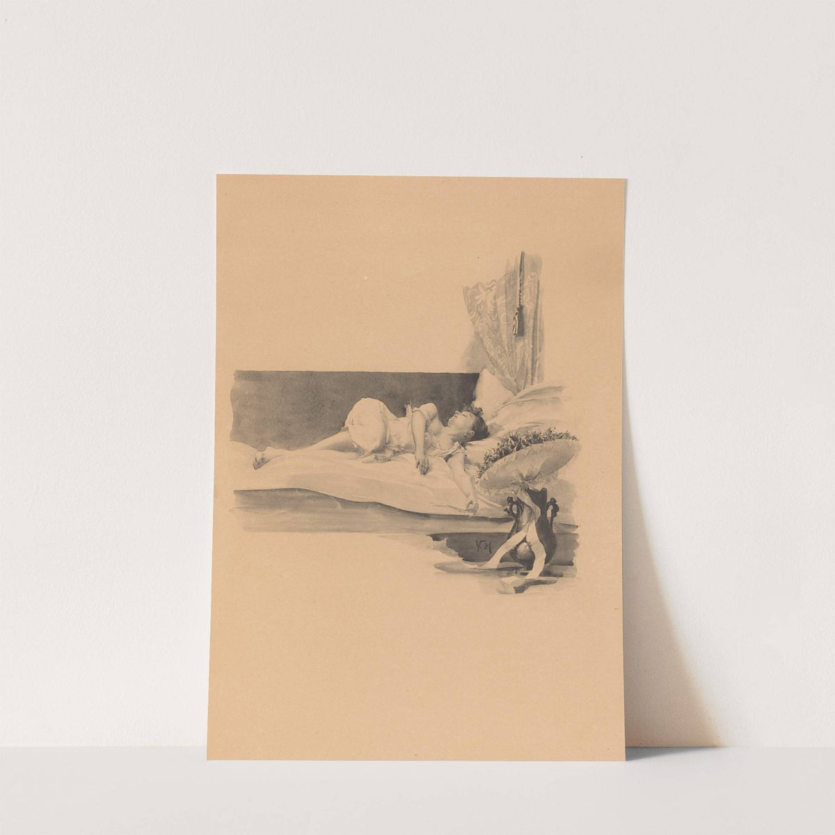 Illustration for 'Jestrab Kontra Hrdlicka XXII' (Girl asleep on a bed) by Karel Vitezslav Masek
