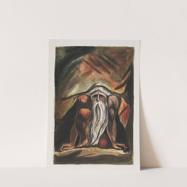 Illustration of a bearded man, crouching by William Blake
