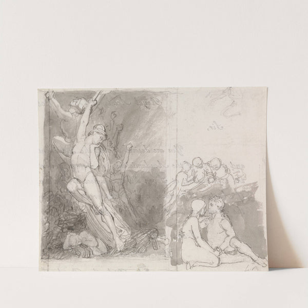 Illustration to Milton's Paradise Lost; Adam and Eve Guarded by the Angels by John Flaxman