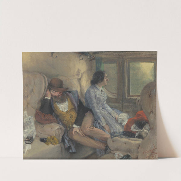 Im Eisenbahncoupé (Nach Durchfahrener Nacht) In a Railway Carriage (After a Night’s Journey) (1851) by Adolph von Menzel