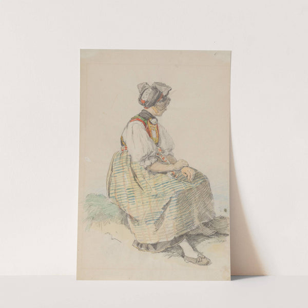 Im Freien sitzende junge Bäuerin in Schapbacher Tracht by Johann Baptist Kirner