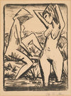 Im Wasser stehendes und am Ufer sitzendes Mädchen mit Hut (Mädchen im Bade) (1921-1922)