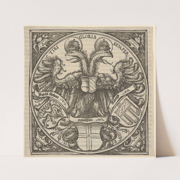 Imperial Double Eagle with the Coat of Arms of Ingolstadt, Freiburg, and Tübingen, from Joan (1516) by Hans Burgkmair The Elder