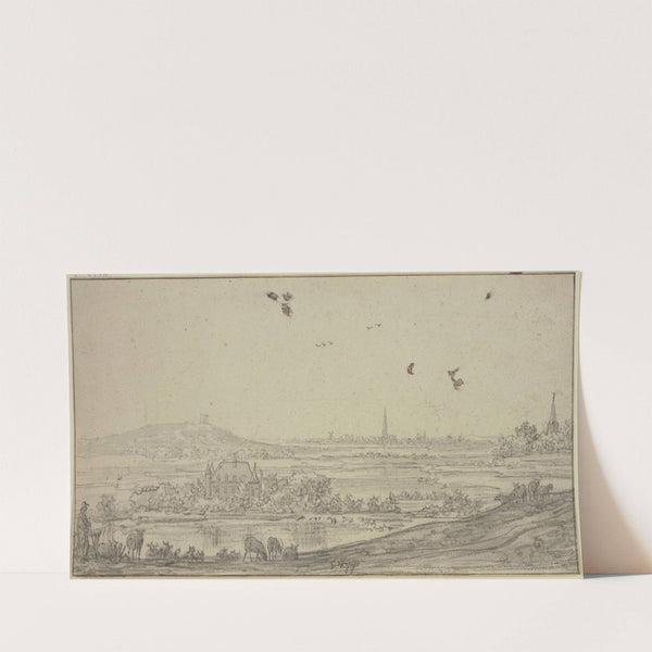 In der Ferne eine Stadt, links ein Haus im Wasser, vorne ein Schafhirte by Aelbert Cuyp