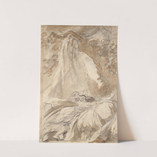 In despair, Olympia throws herself on the bed, illustration for Canto X, verse 27, of Lodovico Ariosto’s 'Orlando Furioso' by Jean-Honoré Fragonard