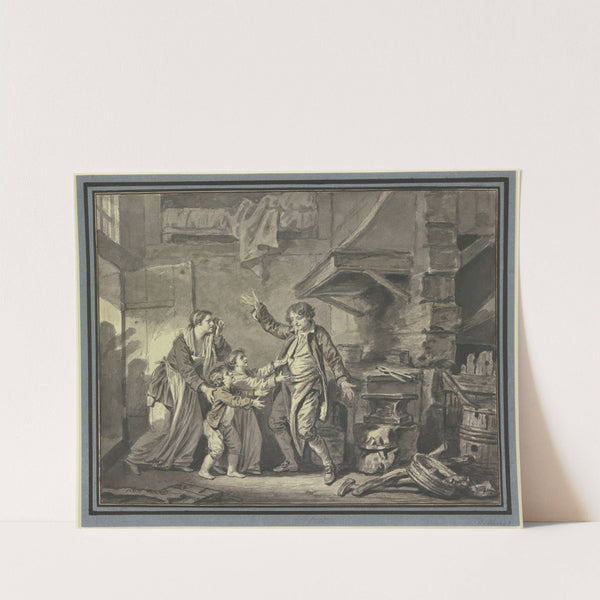 In einer Schmiede fleht ein Weib mit zwei Kindern einen Mann an by Jean-Baptiste Greuze