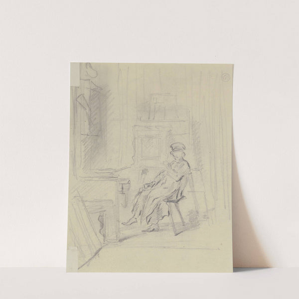 In seiner Werkstatt sitzender Mann, rauchend by Anton Burger