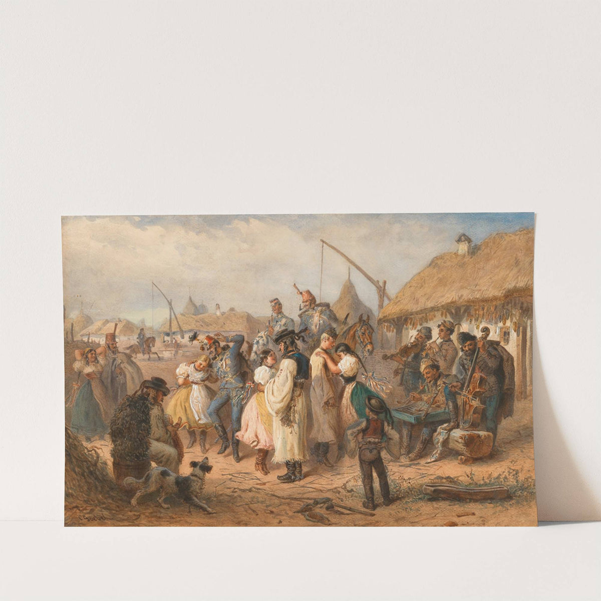 In the Hungarian Pustza, soldiers and girls dancing by Carl Goebel
